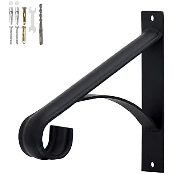 Grab Bars for Elderly, Wrought Iron Hand Rails Wall Mounted, 2 Step Handrail for Outdoor Steps, Black