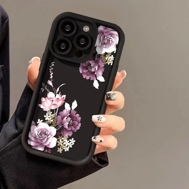 Peony Flower Phone Case For iPhone 15 Pro MaxCase iPhone 17 16 11 12 13 14 Soft SiliconeShockproof Phone Bumper Cover Case