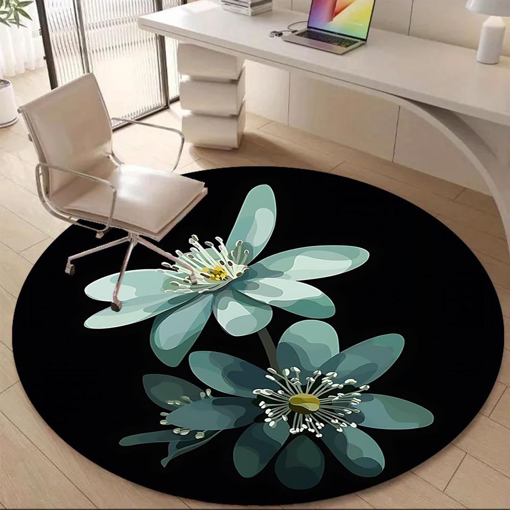 1PC Floral Bloom Office Round Area Rug, Mat Suitable For Office, Under Office Chairs Bedroom Living Room Home Decor, Room Deco