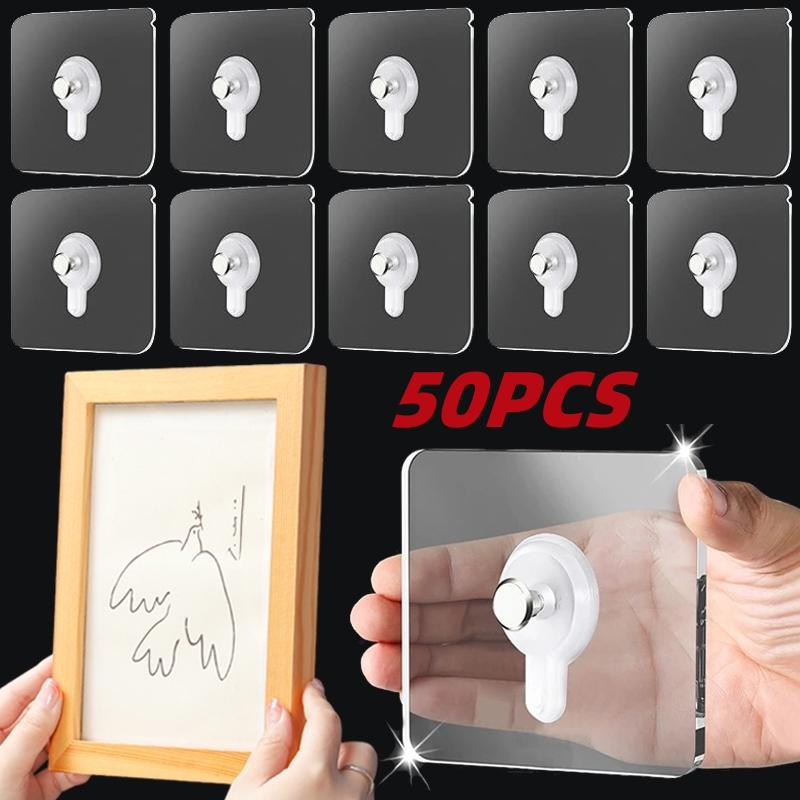 50PCS Adhesive Hooks Photo Frame Poster Hooks Waterproof Kitchen Bathroom Accessories Screw Hook
