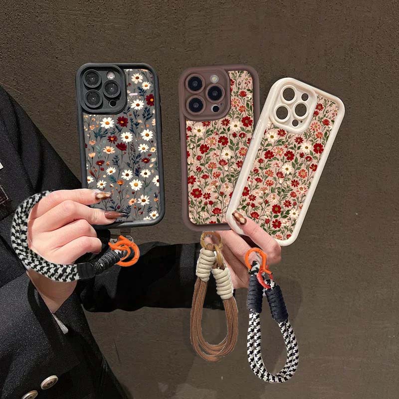 Flowers Wrist Strap Case For Samsung Galaxy S25 S24 S23 Ultra Note 20 Plus S22 S21 S25FE S20FE S24FE S23FE Cover