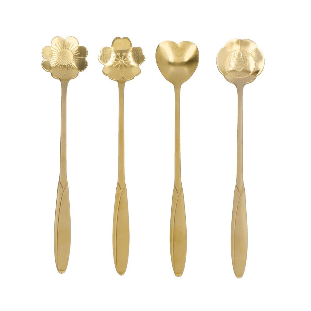 4Pcs Multi-color Coffee Mixing Spoon Rustless Steel Dessert Spoon Beverage Stirrer Afternoon Tea