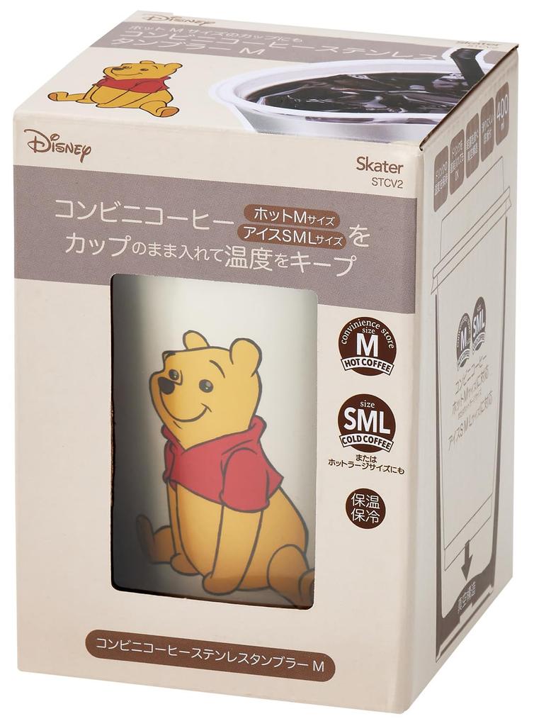 Skater Insulated Stainless Steel Tumbler for Convenience Store Coffee, 400ml, Medium, Disney Winnie the Pooh Funny Face Design, STCV2