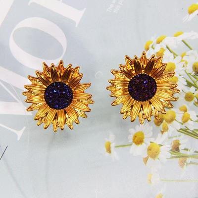 Elegant Sunflower Crystal & 925 Silver Stud Earrings and Brooch Set for Women