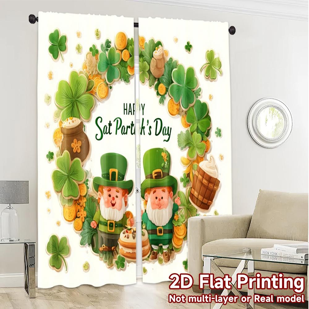 2pcs, 2D FLAT PRINTING Curtains (Without Rod) StPatricksVibes Print Modern Curtains 100% Polyester Curtains Gifts Ldeal for