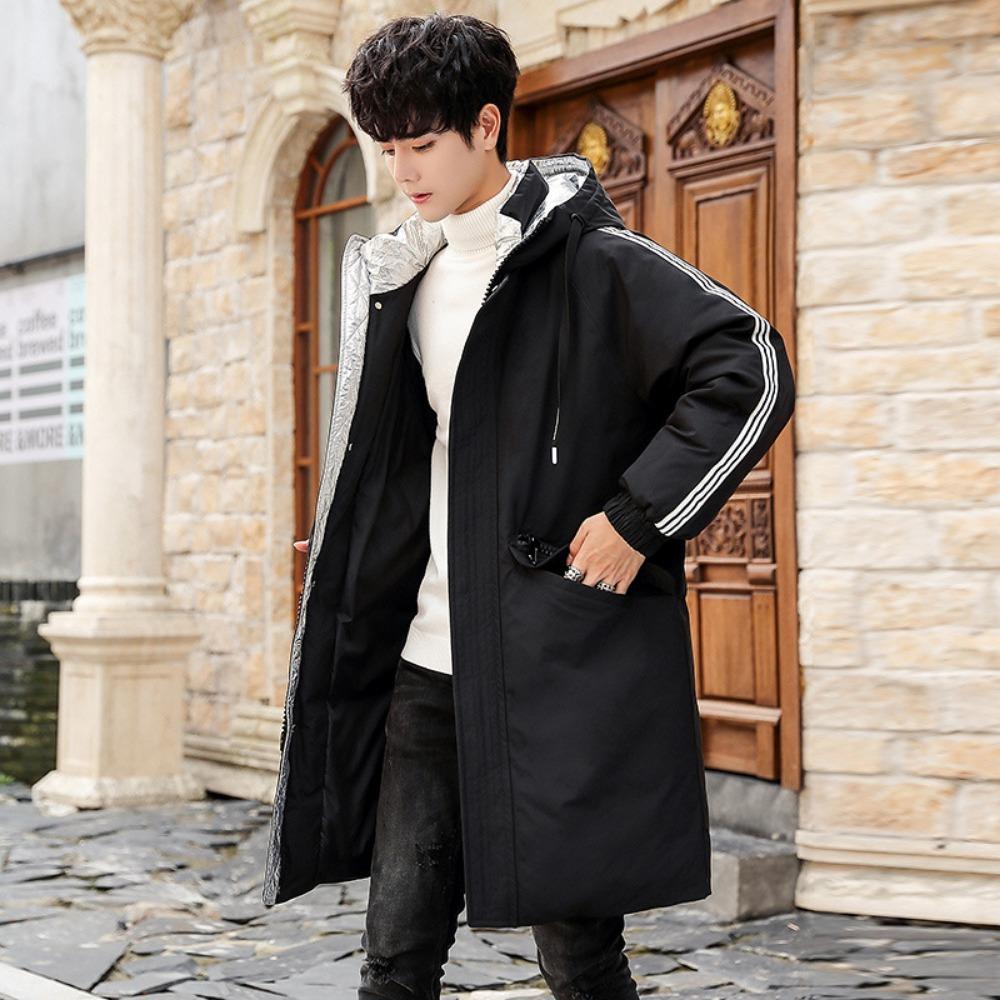 

Новый пуховик мужской средней длины и длинный модный красивый с капюшоном зимнее утолщенное пальто из белого утиного пуха мужская одежда XXXL