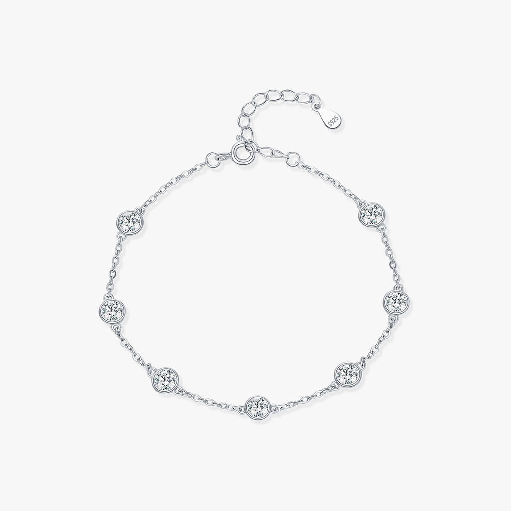 925 Sterling Silver Trendy Sparkling Round Clear CZ Charm Bracelet for Women Daily Wear Fine Jewelry Accessories