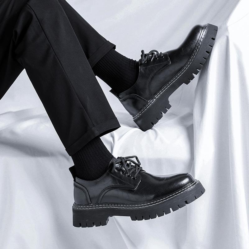 Big head leather shoes Korean version trendy British versatile business dress men's shoes casual youth black small leather shoes 3195-R