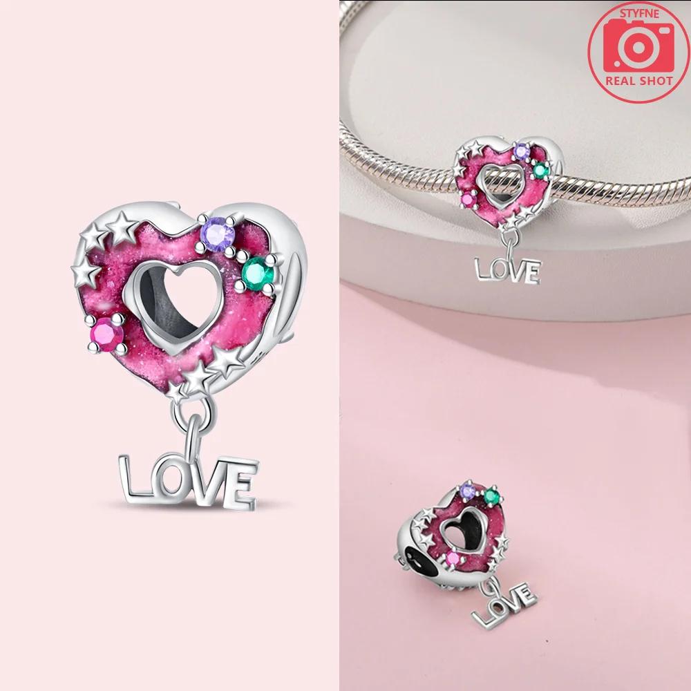 925 Silber Rosa Zirkon Liebesperlen Anhänger Passend für Armband Damen Schmuck DIY Geschenk Zarte Accessoires Jahrestag Geschenk