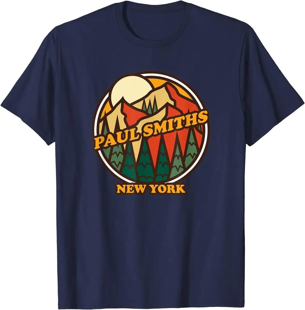 Vintage Paul Smiths New York Mountain Hiking Souvenir Print T-Shirt Anime Clothes Harajuku Mens T Shirts Cotton Four Seasons