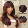 Long WIne Red Wigs Wavy Curly Synthetic Wigs with Bangs High Temperature Fiber Wigs Full Hair Wig for Women Daily Cosplay