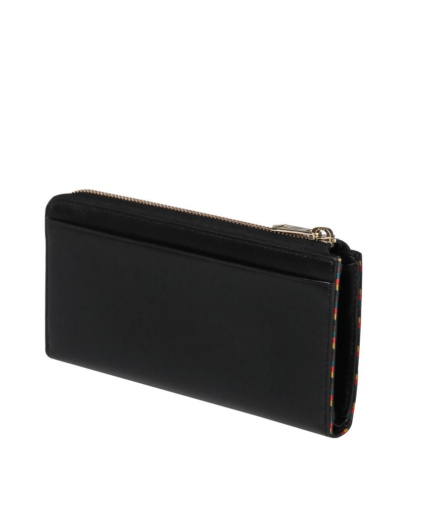 Bright Stripe Trim Long Wallet in Black