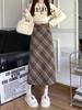 Vintage A-Line Plaid Wool Midi Skirt for Plus Size Pear-Shaped Women