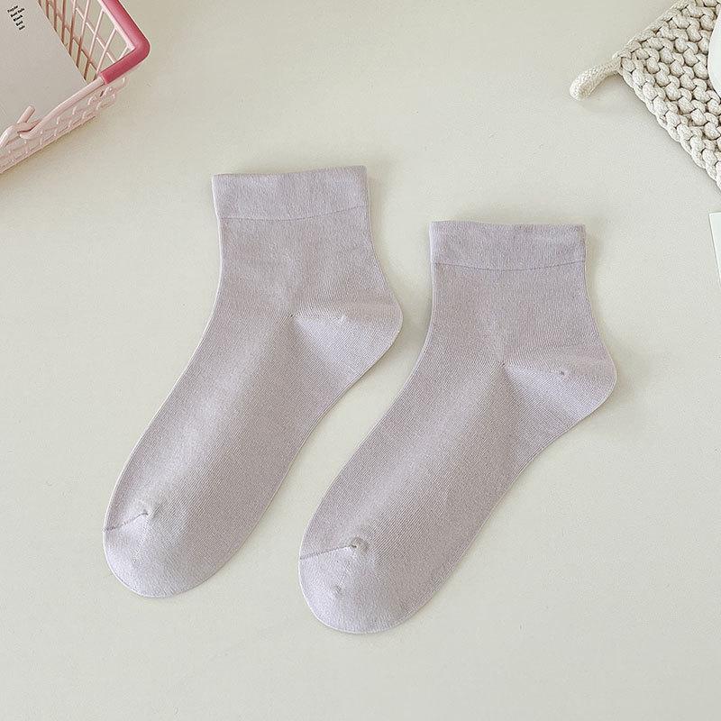 Female Spring and Summer Thin Style Pure Color Breathable Short Tube Cotton Socks