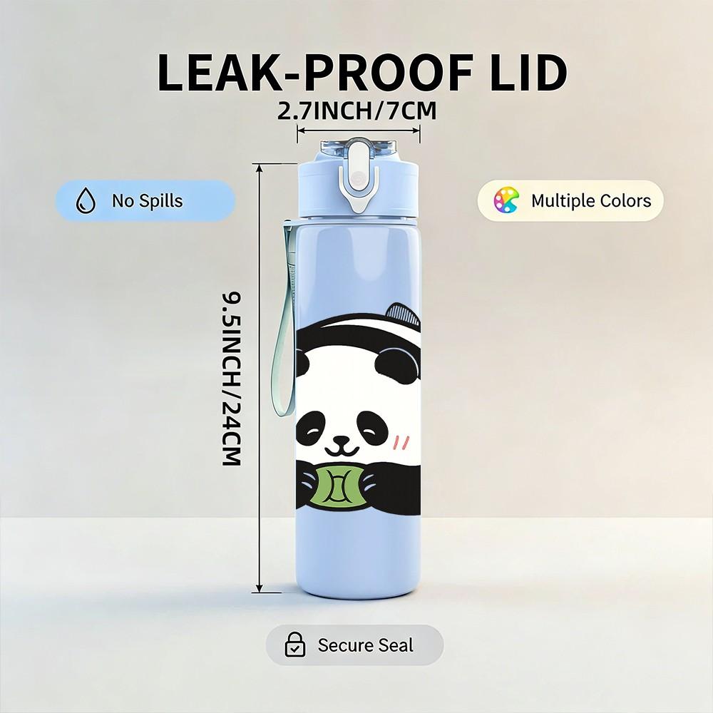 1PC Cute Panda Pattern 750ml Color Plastic Sports Water Bottle Leakproof Flip Straw Lid Suitable for Sports Office Home Use