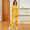 Women's Halloween Print V-Neck Long Sleeve Pajama Set with Pockets Loose Fit Sleepwear Set