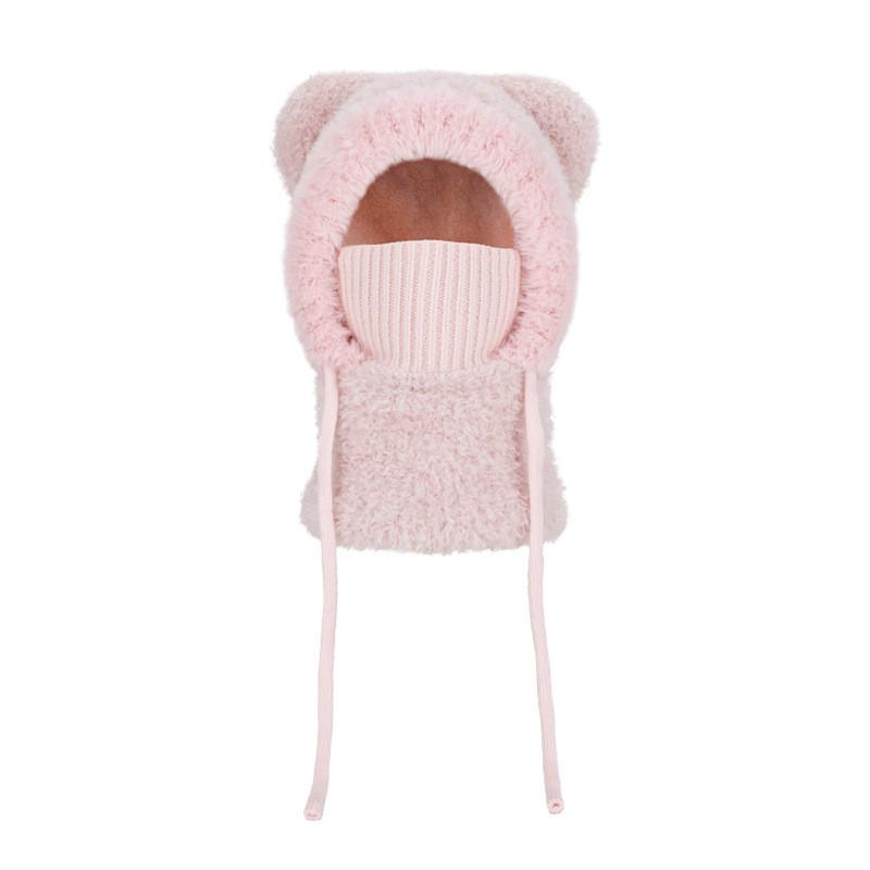

Toddler Knit Hat With Animal Face And Ear Cover For Kids Winter Outdoor Use And Warmth розовый
