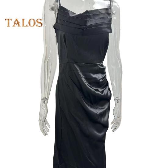 Dámské večerní šaty Skvrna na bocích rozparku Skládaný na zádech Slim Fit Špagetový pásek Maxi šaty Nízký výstřih s výstřihem bez rukávů do A na svatební hostinu