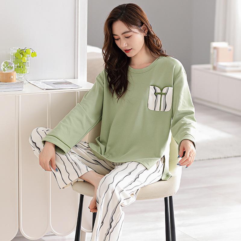 Pajamas Women'S Pure Cotton Long-Sleeved Women'S Cotton Casual Large-Size Loungewear Set