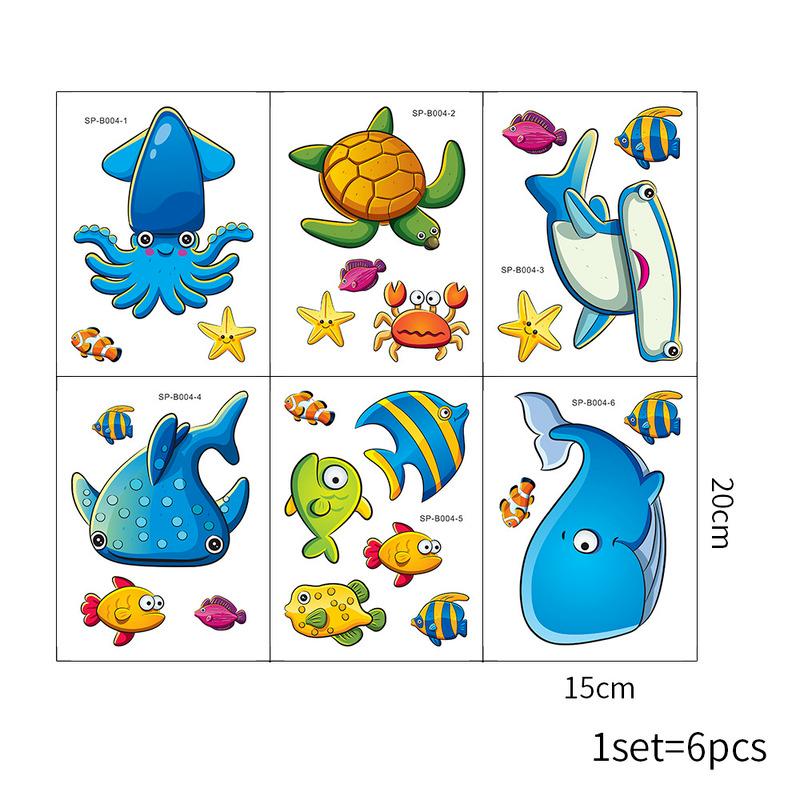 6Pcs Children Baby Bathing Non-slip Matte Bathtub Stickers Cartoon Tile Stickers Ocean World Bathroom Decor