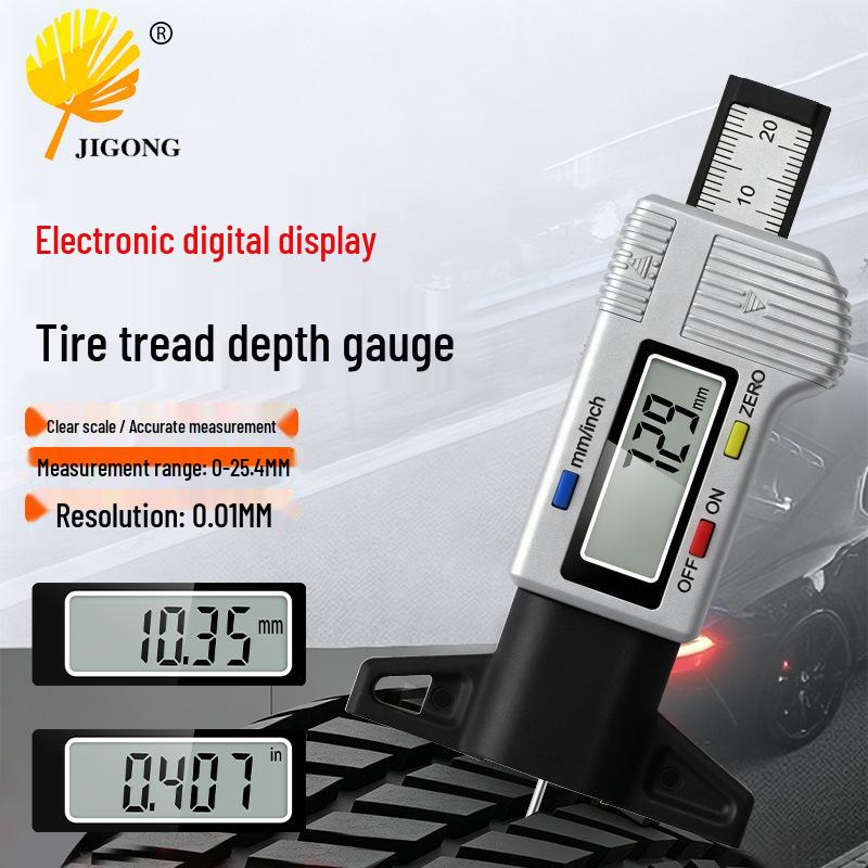 Silver Digital Tire Tread Depth Gauge 0-25MM for Car Safety