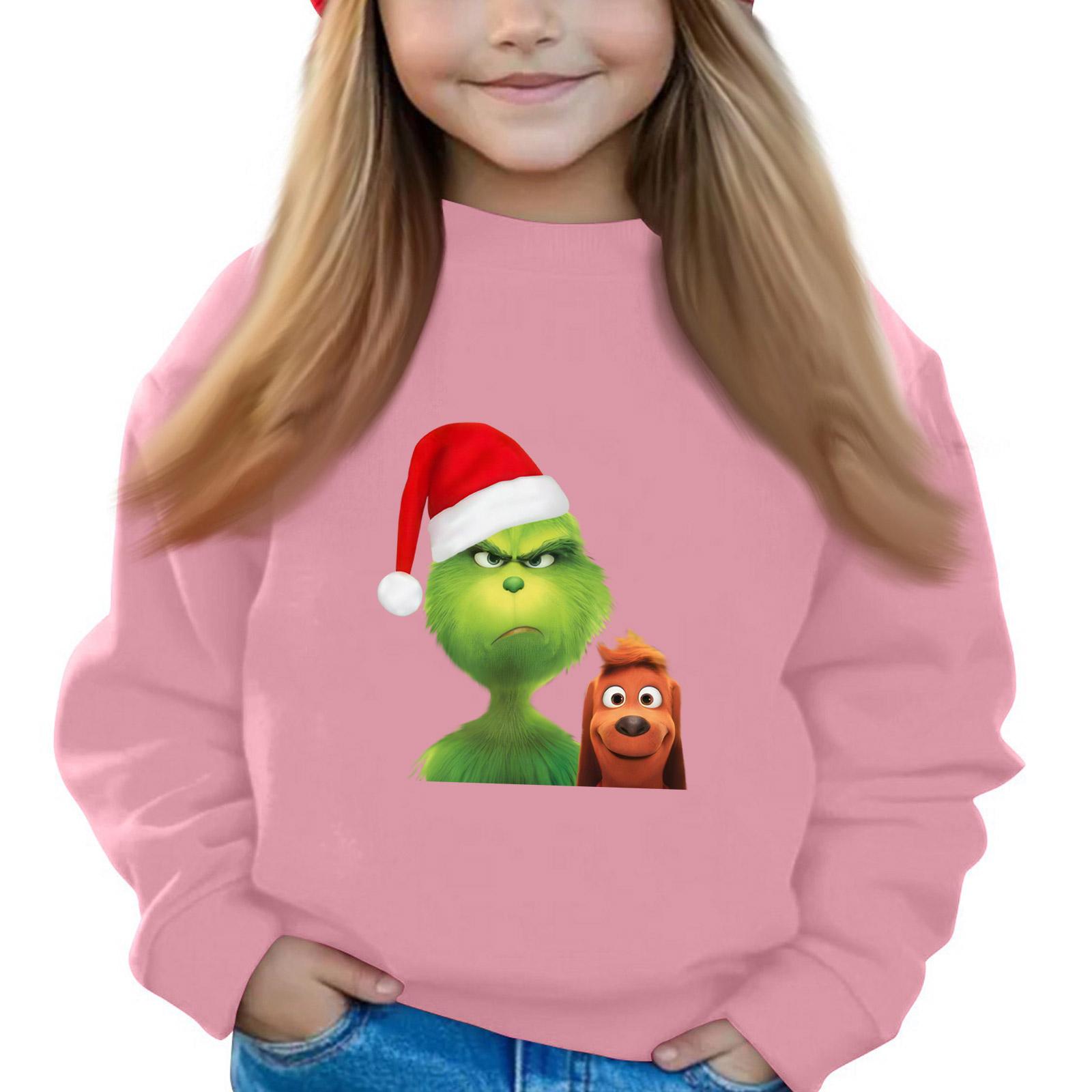 

Рождественские пуловеры с круглым вырезом для девочек, детские топы с принтом 120 розовый