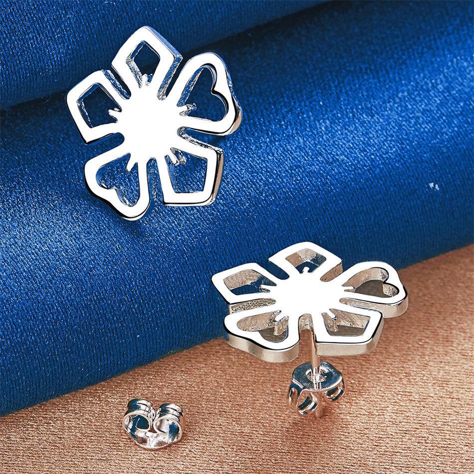 925 Sterling Silver Exquisite Hollow Flower Stud Earrings for Women Fashion Wedding Party Jewelry Charm Gift