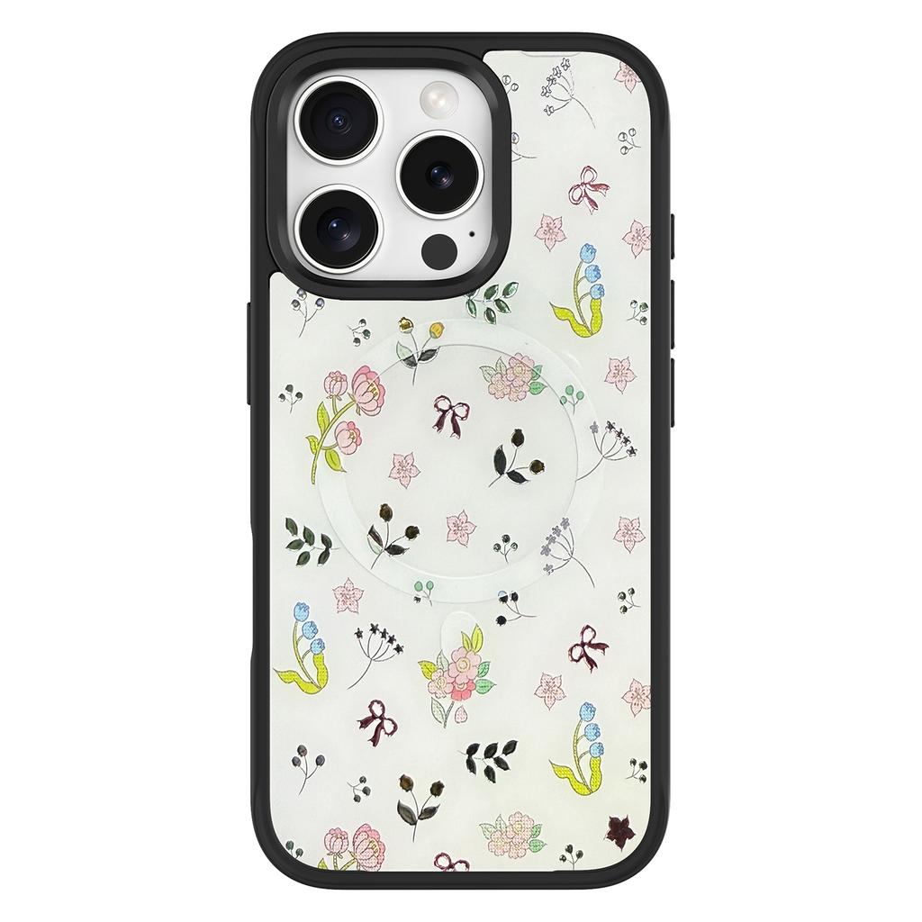 For iPhone 16 Pro Max Magnetic Case TPU PC Phone Cover with Detachable Spring Garden Backplate