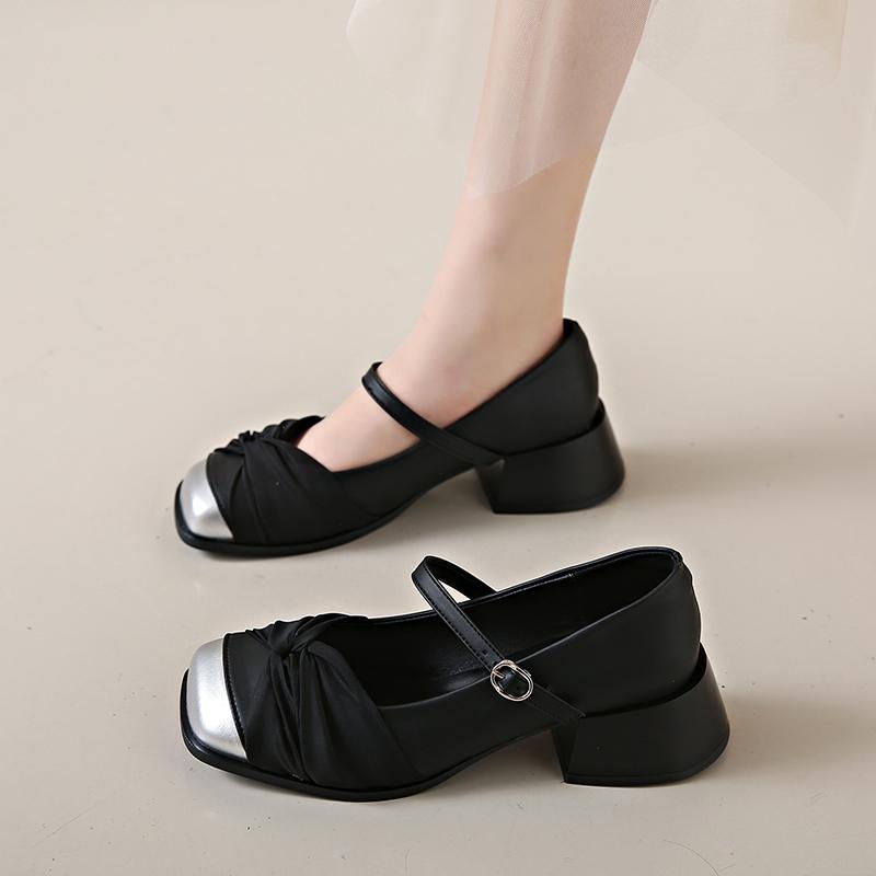 

2025 Spring Women Pumps Shoes Fashion Shallow Buckle Elegant Ladies Low Heel Thick Round Toe Women s Mary Jane Shoes Female Shoe 39 чорний
