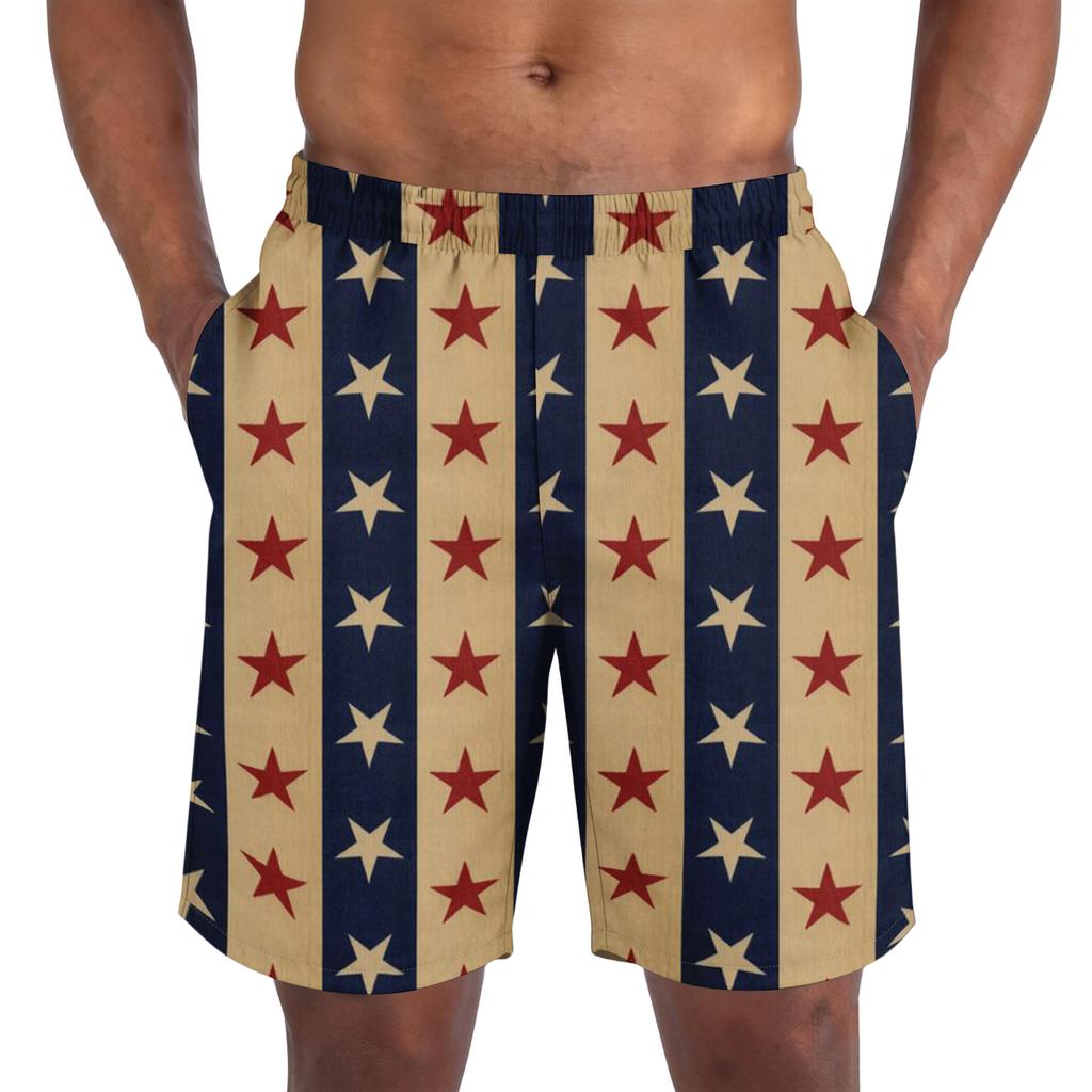 Lichte Ademende Sportshorts voor Mannen met Onafhankelijkheidsdag Print Elastische Taille Casual Losse Pasvorm Sportshorts