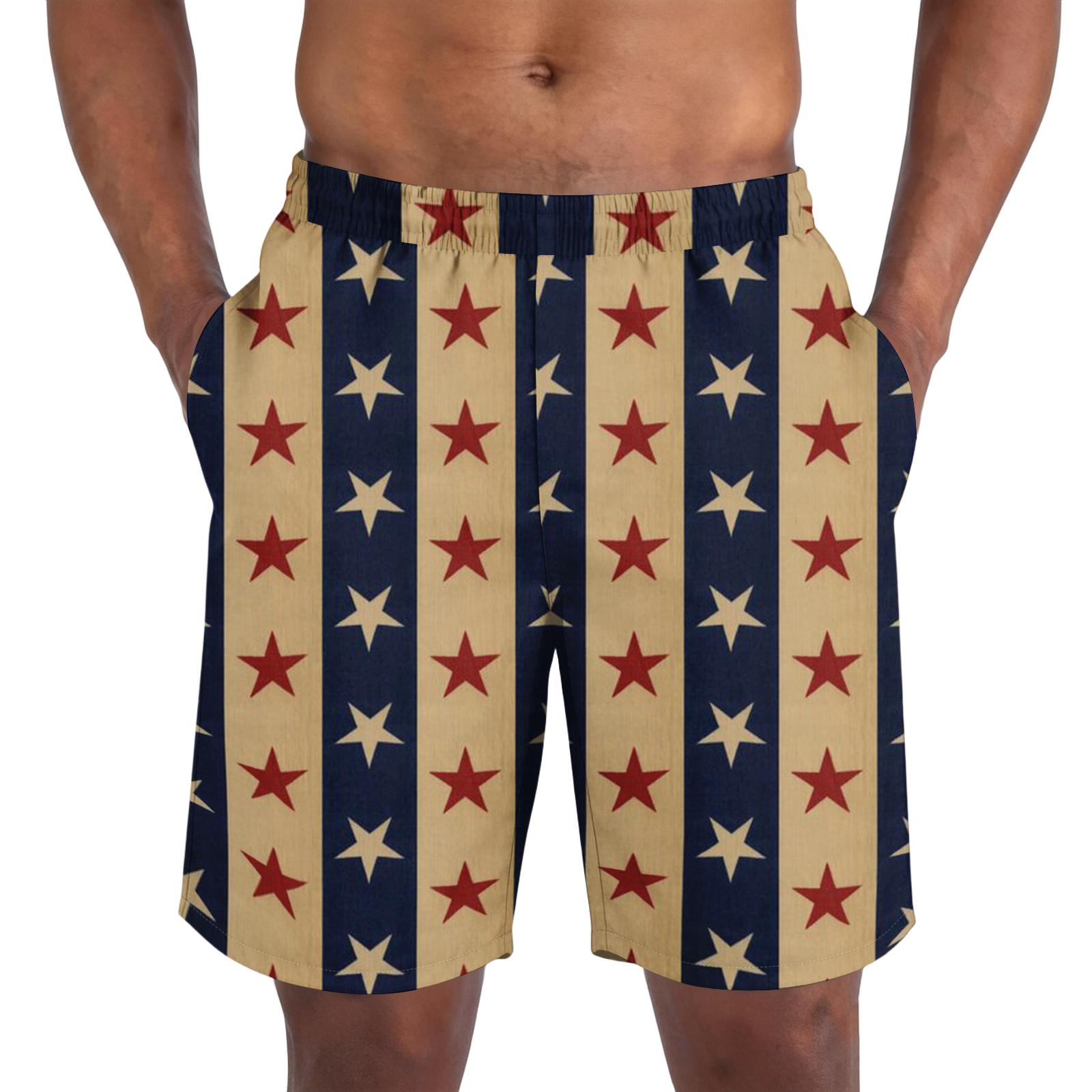 Men s Casual Trendy Independence Day Printed Shorts, Lightweight Breathable Athletic Shorts For Men L синий