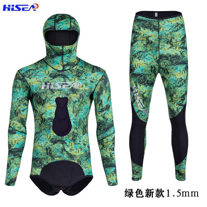 3mm Neoprene Wetsuit Set Freediving Fishing Snorkeling Camo Hooded Thermal Dive Suit Unisex Small
