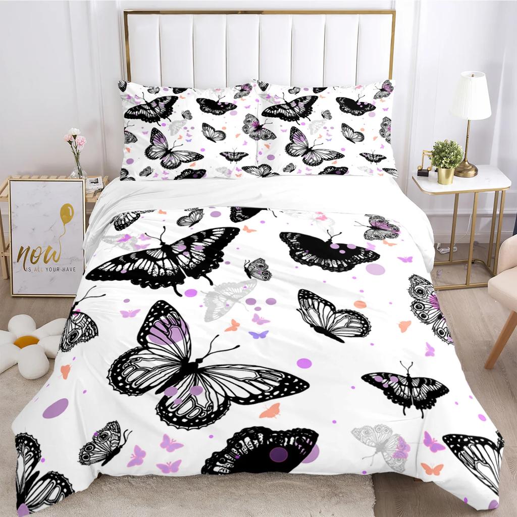 Cartoon Butterfly HD Print Polyester Bedding Sets Girl Kids or Adults for Beds Quilt Cover Pillowcase King Size  Bedding Set