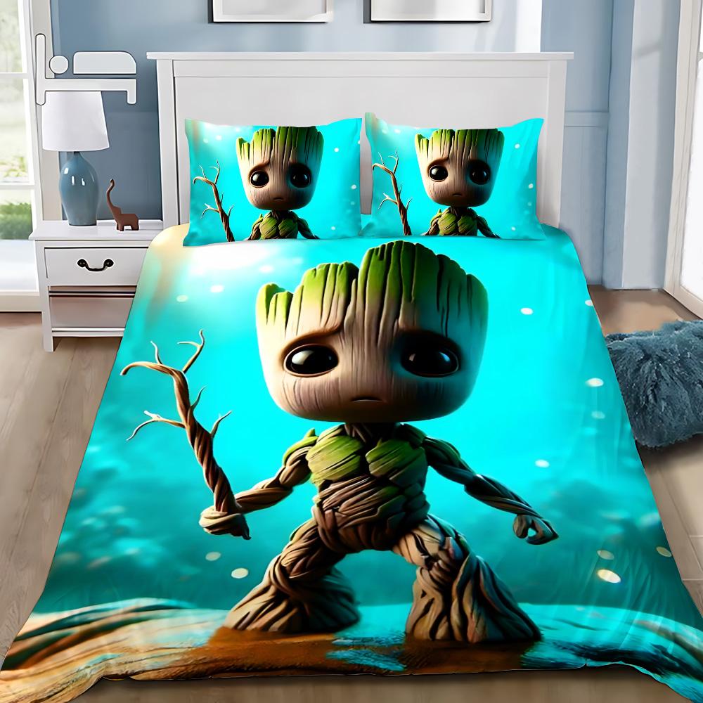 Cute Groot Duvet Cover Pillowcase 2/3pcs Bedding Set Adult Boy Girl Bedroom Decoration Children Gift Single Double Large Size