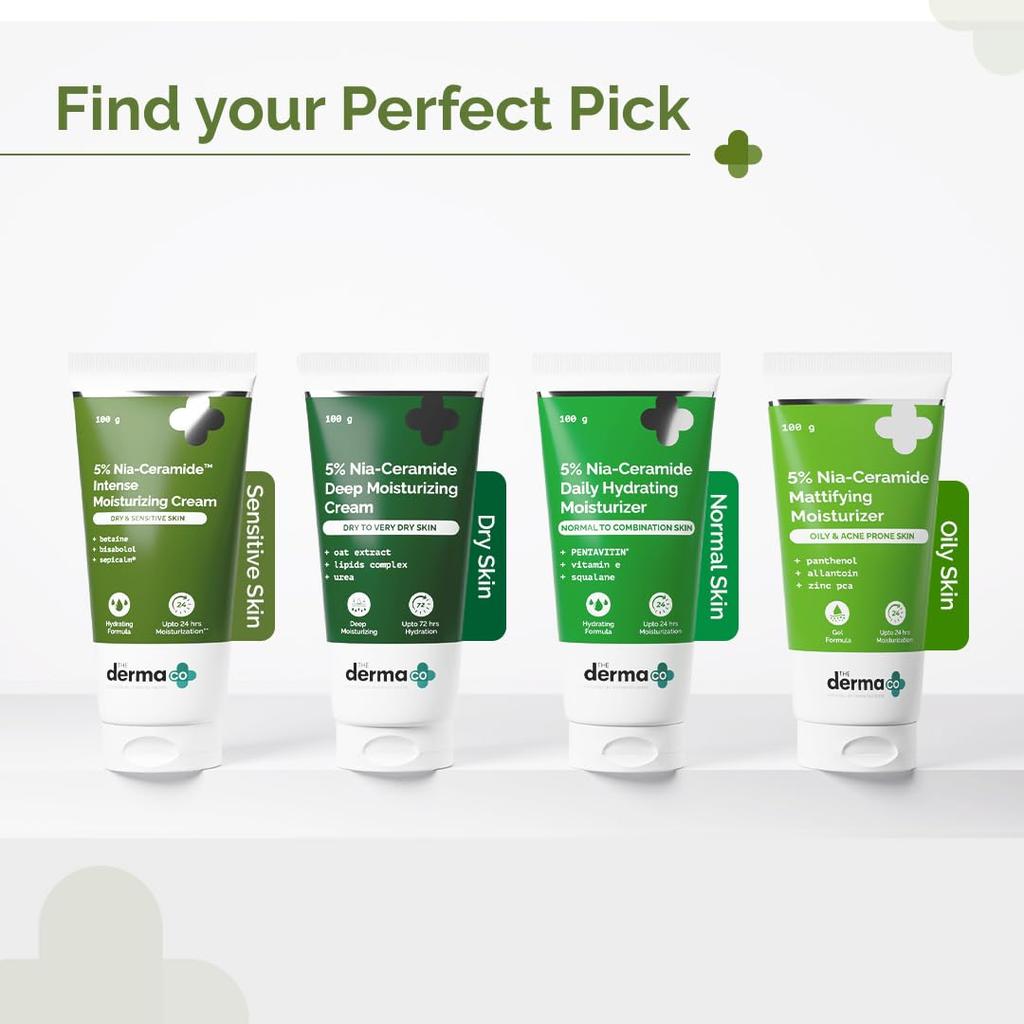 The Derma Co 5% Nia-Ceramide Intensive Feuchtigkeitscreme 100 g für Trockene Empfindliche Haut Hydratation