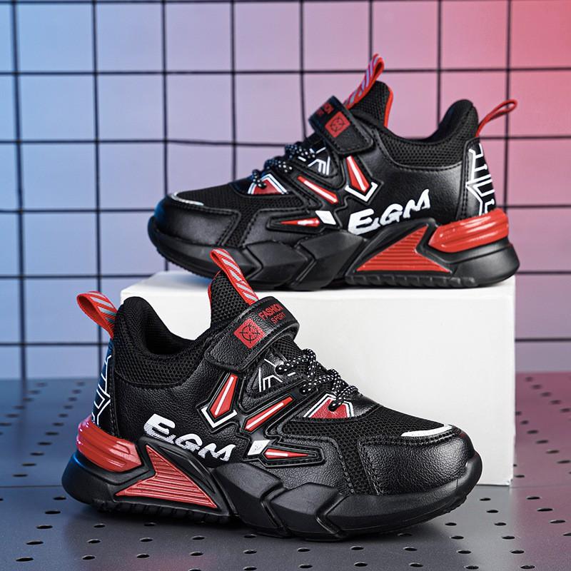 Boys Running Shoes Kids 7-12 Years Lightweight Breathable Mesh Sneakers With Velcro US 12