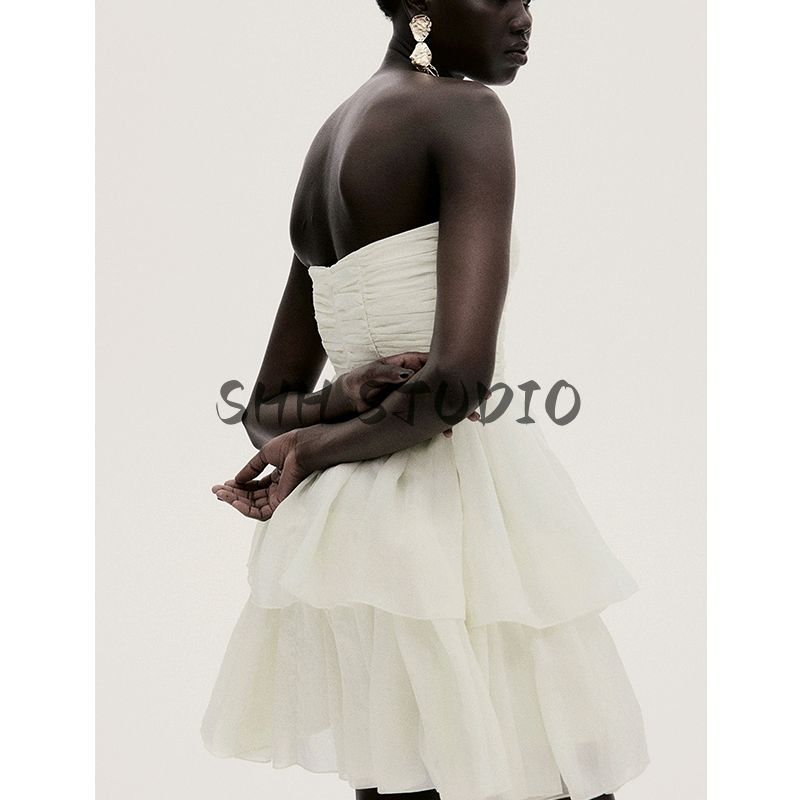 Spring and Summer New Women's Clothing Peach Collar Sleeveless Flared Skirt Tube Top Pleated Dress 1281448