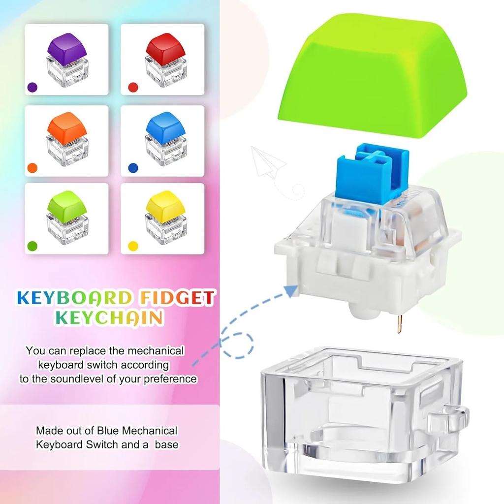 Tastatur Fidget Schlüsselanhänger Spielzeug - 3/6 Stück Druckknopf Stressabbau für Büroarbeit, Schularbeit & Angstbewältigung
