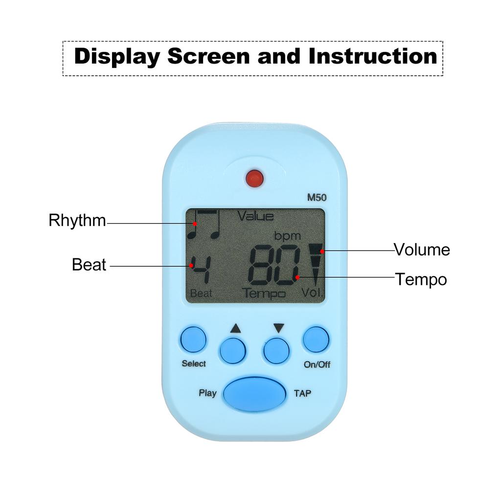 Mini Digital Metronome M50 Tempo Metronome Clip On Electronic Metronome Pocket Metronome Suitable for Guitar Piano