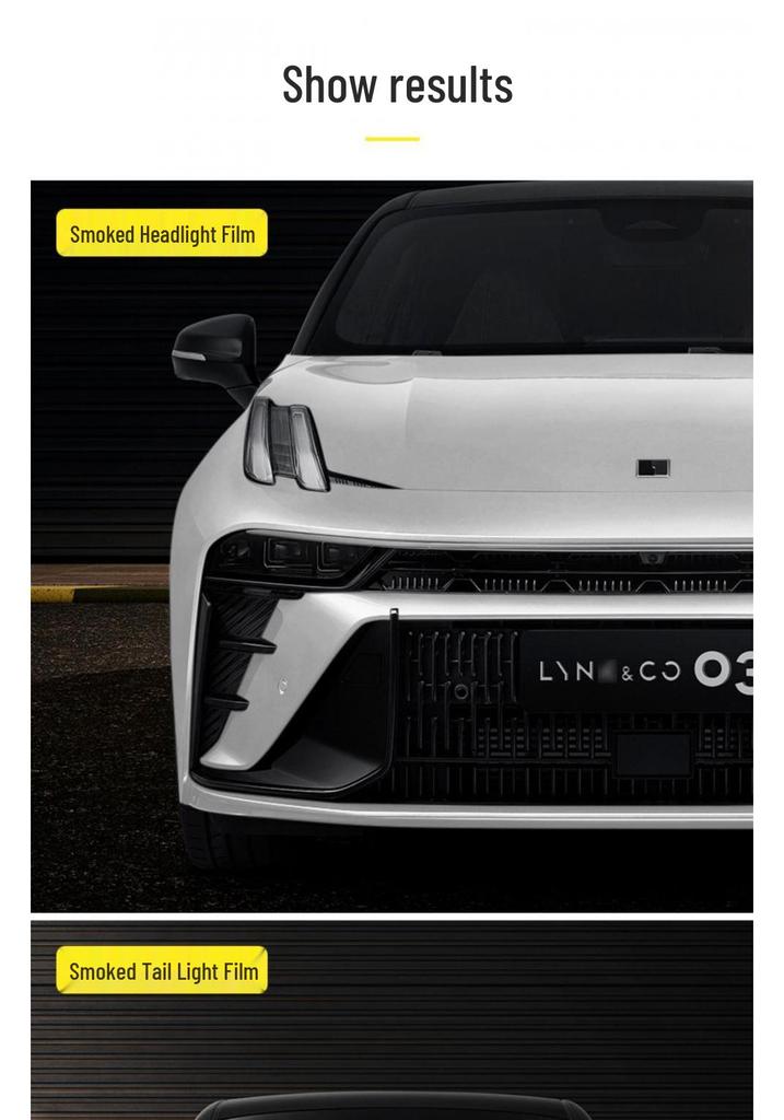 Compatible Smoked TPU Headlight & Taillight Film for 23 Lynk & Co 03+: Light-Controlled, Color-Changing Protective Film.