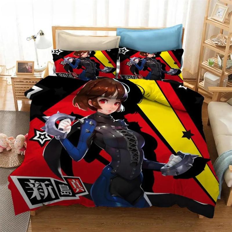 Móda 3D Tisk Persona 5 P5 Anime Hra Ložní Set Dvojlůžko Twin King Povlak na Přikrývku Přikrývka Povlak na Polštář Chlapci Dívky Dospělí Ložnice