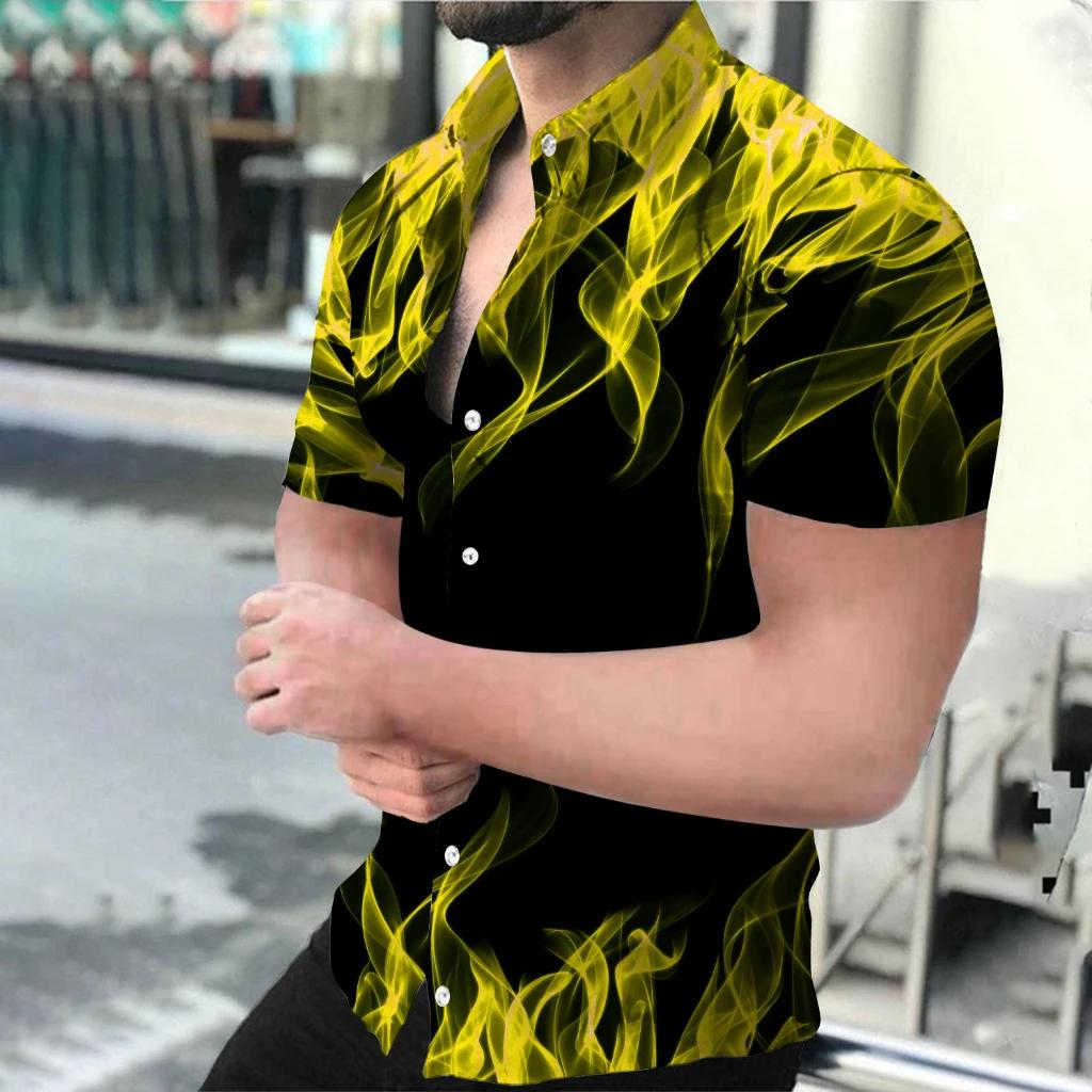 Baroková havajská košile s krátkým rukávem s 3D potiskem, letní pánská košile, pánská nadměrná košile pro business casual