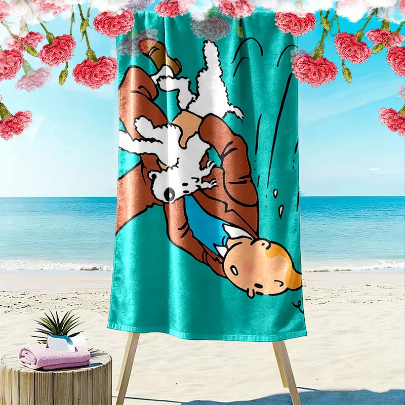 The Adventures of Tintin Print Beach Towel, Large Soft Quick Dry Towel for Beach Camping Swimming