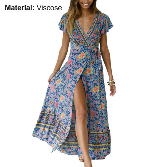 Dress Sexy V-neck Women Floral Print Summer Dress for Holiday