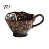 Vintage Style Afternoon Tea Mug Ceramic Coffee Mug, Reactive Glaze Latte Cup with Flow Pattern, Heat Resistant Hot Chocolate High Footed for