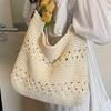 Women's 2026 New Korean Knit Woven Large Capacity Bag Minimalist Vacation Beach Casual Single Shoulder Tote
