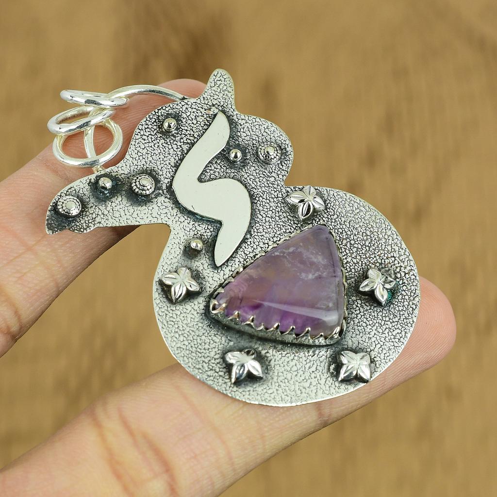 Natural African Amethyst Gemstone Jewelry 925 Sterling Silver Pendant For Women