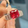 Premium Cold Wind Plated Black Gold Colored Treasure Red Corundum Ring Retro Luxury Angel Wings Blue Pointed Crystal Women'S Ring