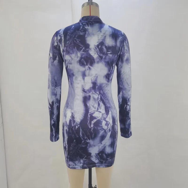 2024 Autumn/Winter Fashion: European & American Women's Slim Fit Long Sleeve Round Neck Dress with Print Design