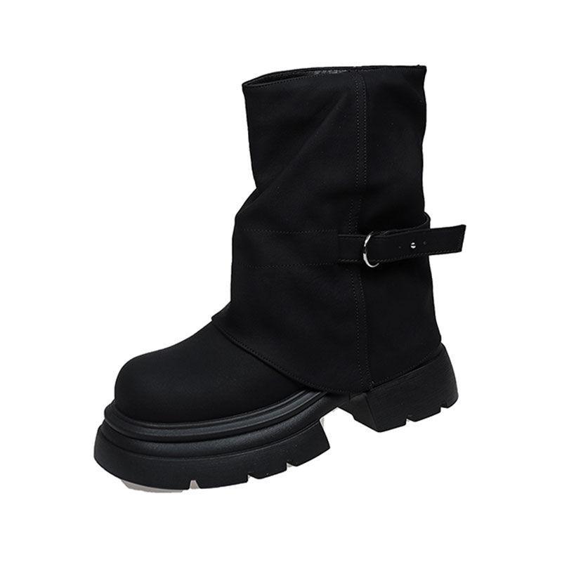 British Style Autumn and Winter Martin Boots Women's New High-end Thick-soled Super Fire High Short Boots